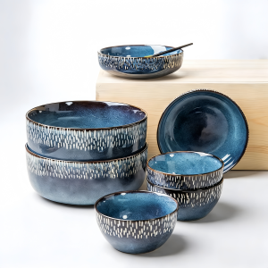 American Retro Blue Glaze Ceramic Bowl for Home