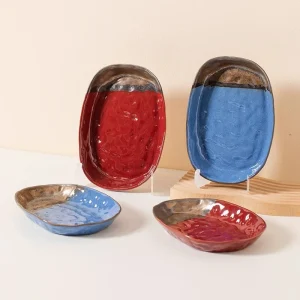 Beautiful Vintage High-Grade Ceramic Tableware Disposable Burning Hammer Pattern Fish Plate Dish Crude Pottery for Home Parties