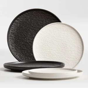Ceramic Charger Plate for Hotel Restaurant Stone Texture Design with White Black Color 8.5/10.5/12 Inch Dinner Plate for Steak