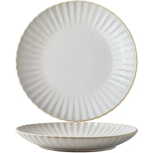 Chrysanthemum Style Beautiful Plate Embossed Flat Ceramic Pasta Steak Plate for Western Food Presentation Dishes Plates