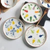 High Aesthetic Japanese Style Fruit Tray Hand-Painted Underglaze Color Ceramic Plate Dishes Plates for Party Featuring Plant