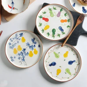 High Aesthetic Japanese Style Fruit Tray Hand-Painted Underglaze Color Ceramic Plate Dishes Plates for Party Featuring Plant