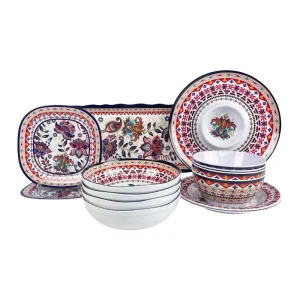 Customized 16 Piece Restaurant Dishes Serving Plate Dinnerware Set Floral Decal Top Grade Printing Melamine Best Selling Set