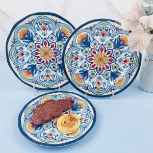 Wholesale Nordic Style Customized Colorful Decal Printing Round Plates Set Restaurant Food Grade Melamine Dinnerware Dishes